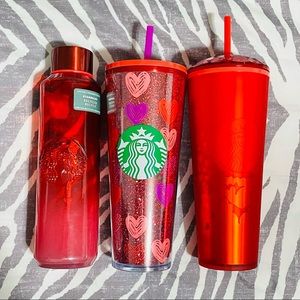 💜NEW❤️ Starbucks Valentines 2022 Tumblers and Glass Bottle 3p Bundle